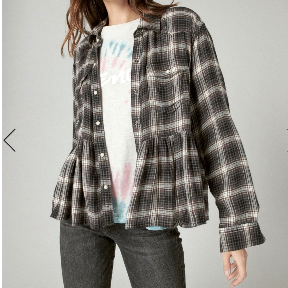 Lucky Brand Plaid Peplum Top